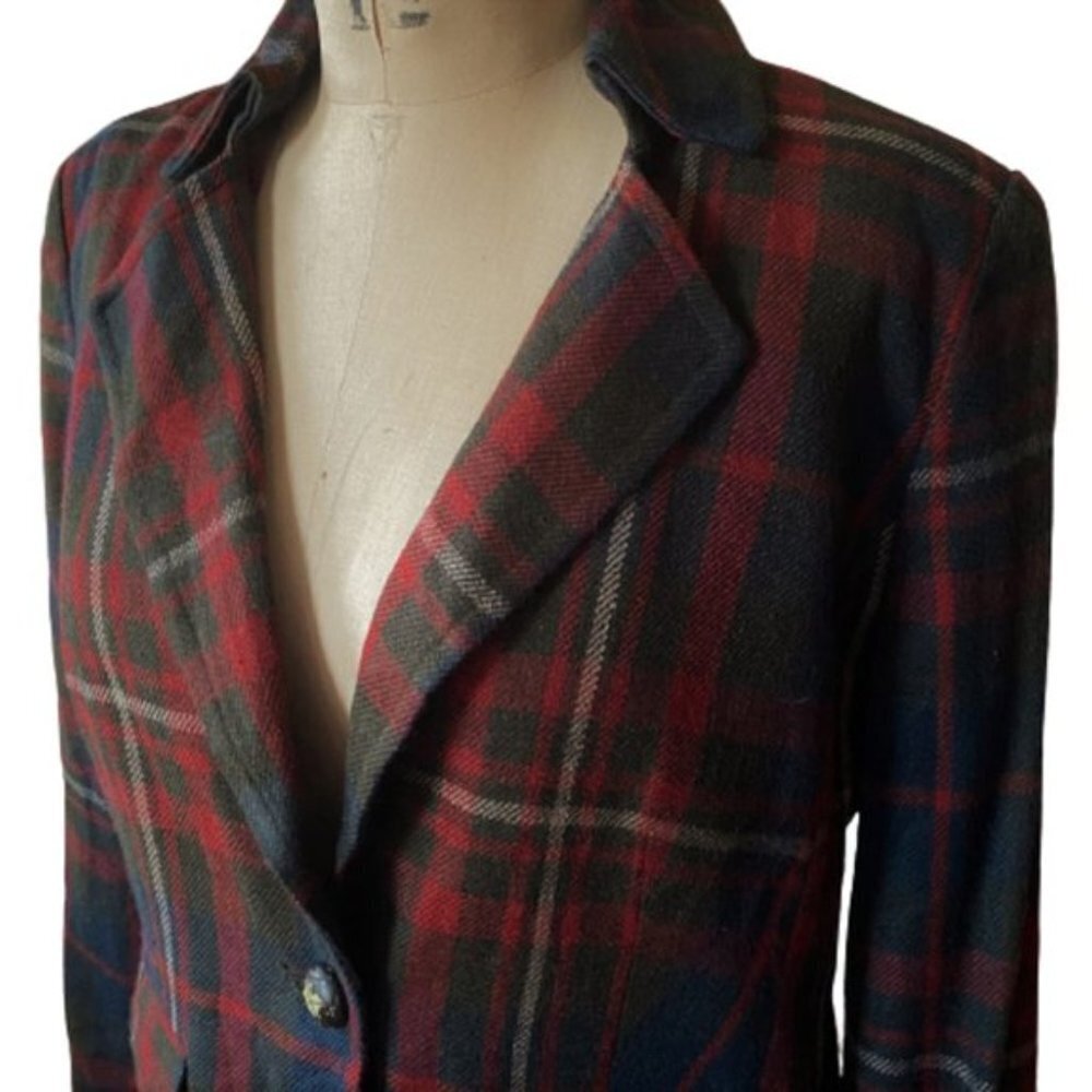 Dark Academia Vintage early 200s Jessica plaid check boxy blazer jacket - Picture 11 of 13